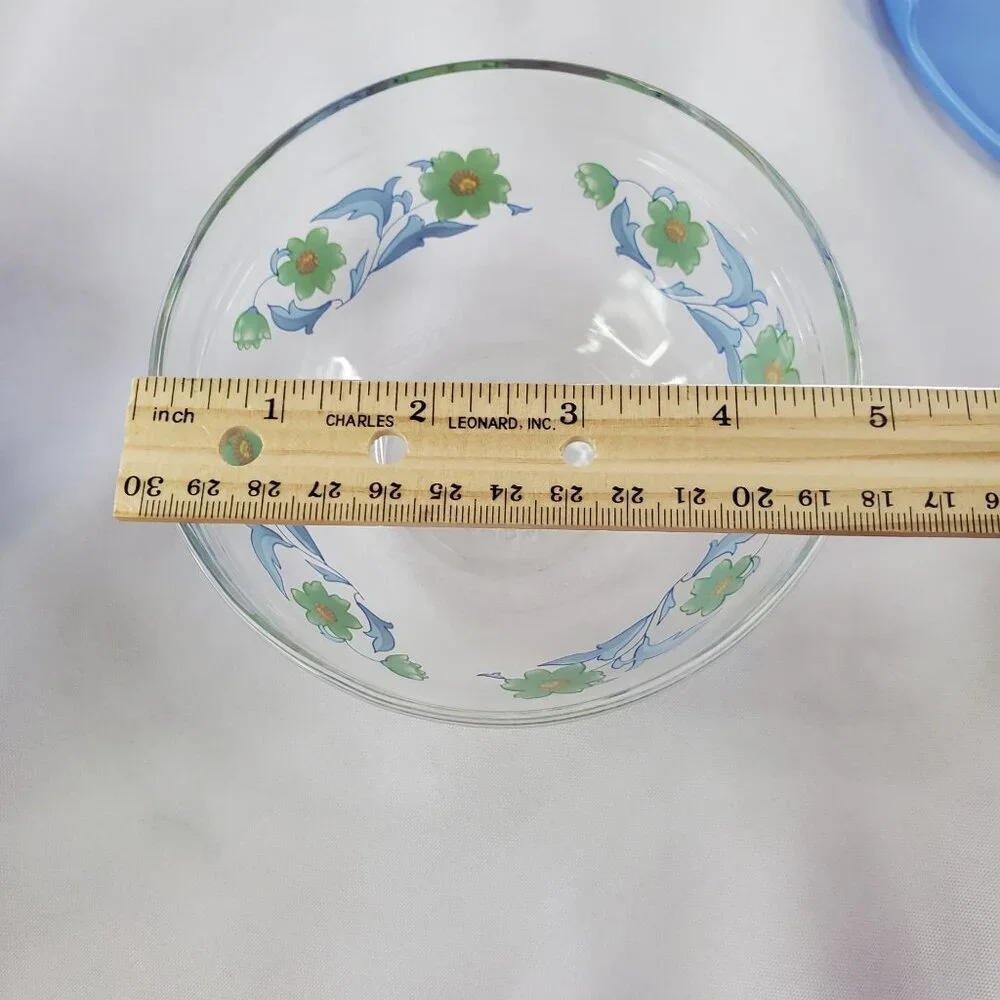 Vintage Imperial Glass Blue Green Flower Nesting Bowls Storage 1970's Set of 4 - Picture 9 of 14